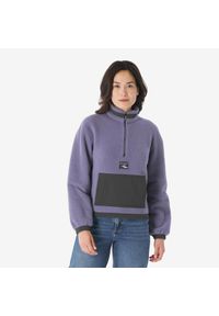 quechua - Polar turystyczny damski MH100. Typ kołnierza: kołnierzyk stójkowy. Kolor: szary, wielokolorowy, fioletowy. Materiał: elastan, poliamid, poliester, materiał. Sezon: wiosna, jesień. Sport: turystyka piesza #1