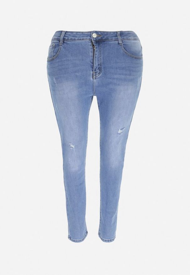 Born2be - Jasnoniebieskie Jeansy Skinny z Efektem Push-Up Liritta. Kolor: niebieski. Wzór: aplikacja