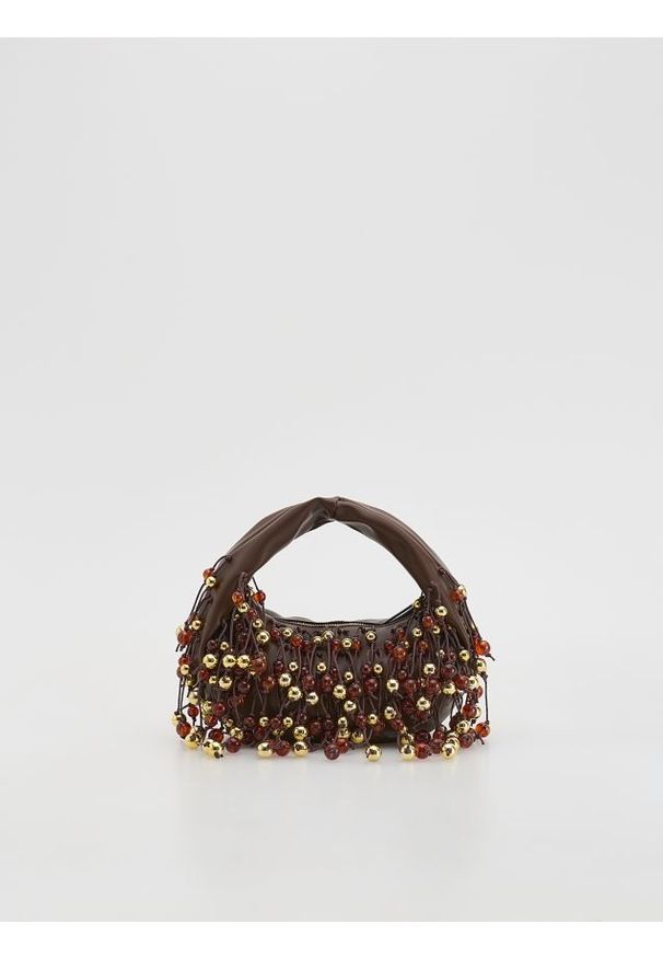 Reserved - Torebka z koralikami - ciemnobrązowy. Kolor: brązowy. Materiał: skórzane