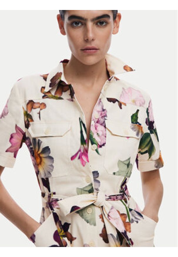 Desigual Sukienka koszulowa Monicawhite 25SWVW13 Écru Regular Fit. Materiał: bawełna. Typ sukienki: koszulowe