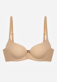 Renee - Beżowy Gładki Biustonosz z Efektem Push-up Theisithea. Kolor: beżowy. Materiał: jeans. Rodzaj stanika: push-up. Wzór: gładki #8