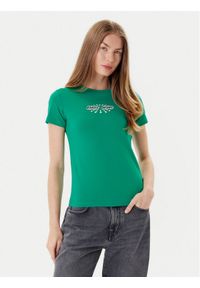 Guess Jeans T-Shirt W5YI04 J1314 Zielony Slim Fit. Kolor: zielony. Materiał: bawełna