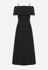 Born2be - Czarna Sukienka o Rozkloszowanym Kroju na Ramiączkach z Wywijanym Dekoltem Jenathia. Okazja: na studniówkę, na ślub cywilny, na wesele, na imprezę. Kolor: czarny. Długość rękawa: na ramiączkach #3