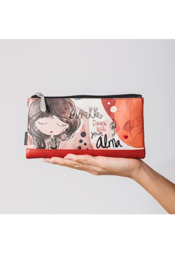 Pomarańczowy Duży Damski Portfel Anekke. Kolor: pomarańczowy. Materiał: materiał. Wzór: aplikacja