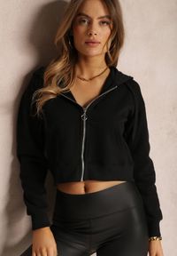 Renee - Czarna Bluza Zasuwana z Kapturem Bikatu. Typ kołnierza: kaptur. Kolor: czarny. Materiał: polar, tkanina, wiskoza. Długość: krótkie. Styl: sportowy