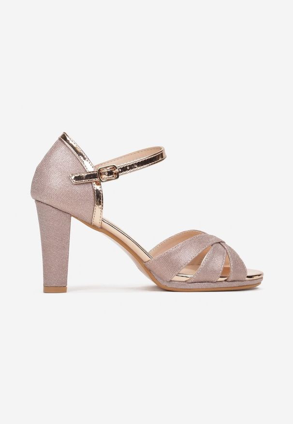 Born2be - Szampańskie Sandały na Słupku z Brokatem Anemia. Kolor: złoty. Obcas: na słupku. Styl: glamour, elegancki