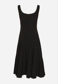 Born2be - Czarna Klasyczna Sukienka o Rozkloszowanym Kroju Delure. Okazja: na imprezę. Typ kołnierza: dekolt kwadratowy. Kolor: czarny. Wzór: aplikacja. Styl: klasyczny #7