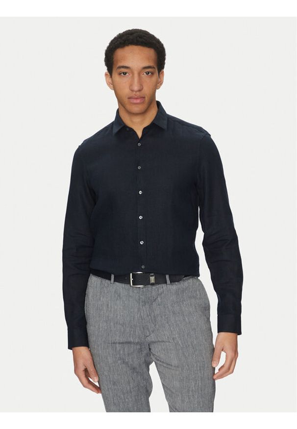 Calvin Klein Koszula K10K109286 Granatowy Slim Fit. Kolor: niebieski. Materiał: len