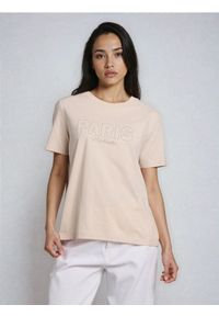 Sinsay - Bawełniana koszulka z nadrukiem - kremowy. Kolor: kremowy. Materiał: bawełna. Wzór: nadruk #1