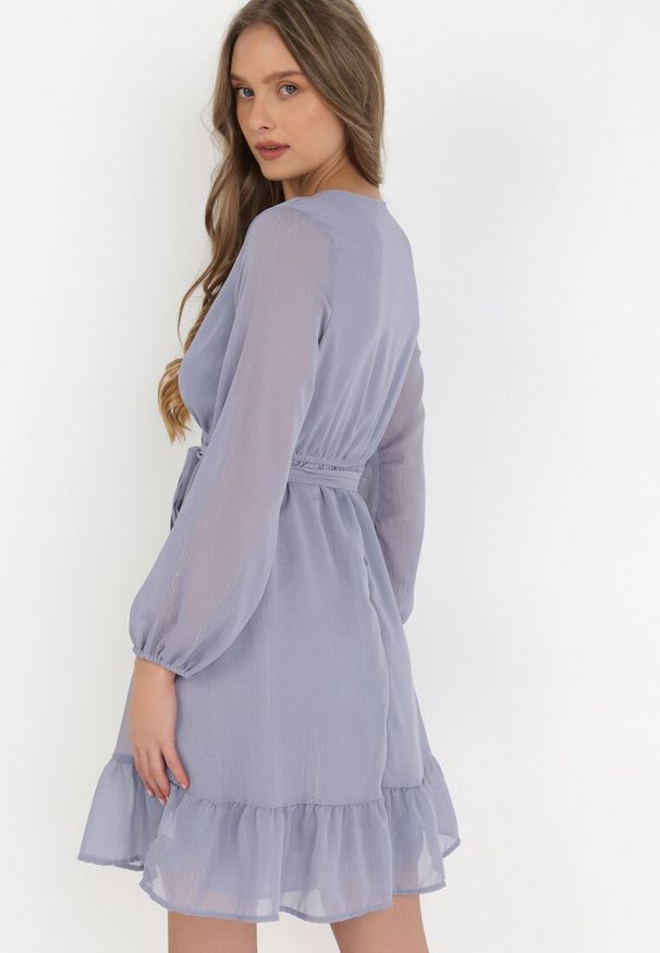 Born2be - Niebieska Sukienka Pronestra. Kolor: niebieski. Materiał: materiał, tkanina. Wzór: gładki. Typ sukienki: kopertowe. Styl: elegancki. Długość: mini