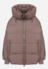 Born2be - Ciemnobeżowa Pikowana Kurtka o Kroju Oversize z Kapturem Mevisana. Okazja: na spacer. Typ kołnierza: kaptur. Kolor: beżowy. Materiał: jeans, dzianina, poliester. Sezon: zima, jesień #4