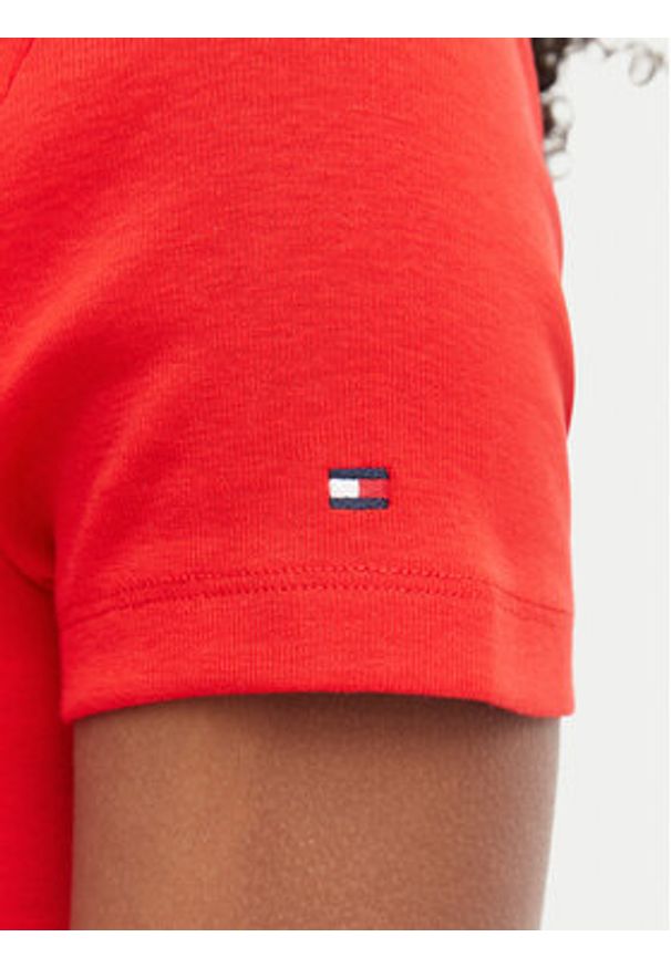 TOMMY HILFIGER - Tommy Hilfiger Bluzka WW0WW48709 Czerwony Slim Fit. Kolor: czerwony. Materiał: bawełna