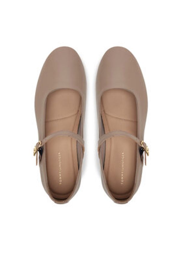 TOMMY HILFIGER - Tommy Hilfiger Baleriny Leather Maryjane Ballerina FW0FW08651 Beżowy. Kolor: beżowy. Materiał: skóra