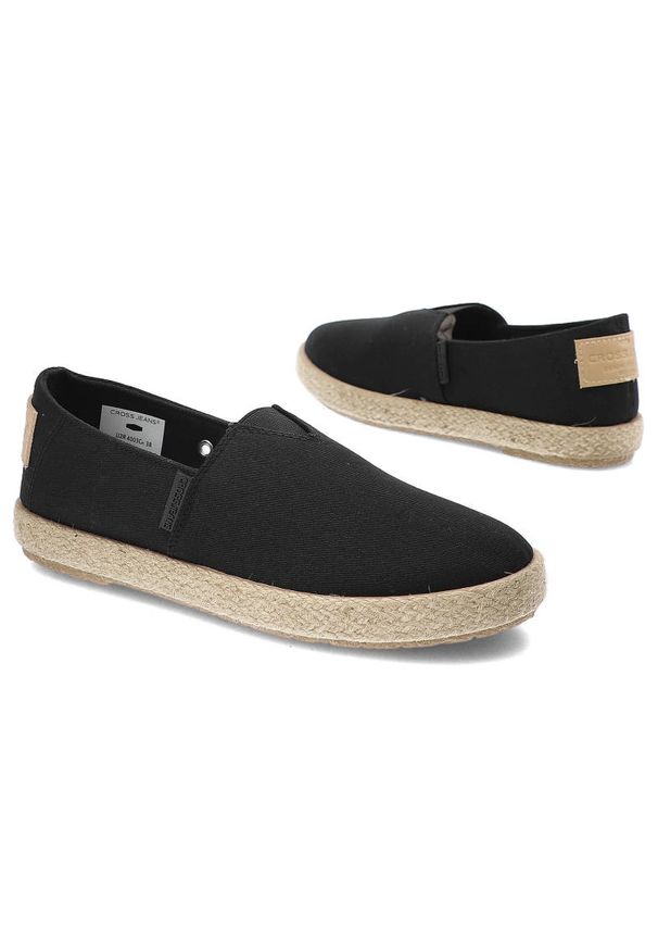 Czarne Espadryle Cross Jeans Wygodne Buty Damskie. Kolor: czarny. Materiał: materiał, skóra. Szerokość cholewki: normalna. Styl: elegancki, wakacyjny