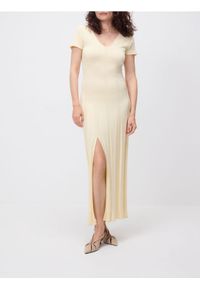 Reserved - Sukienka z lyocellem - jasnożółty. Kolor: żółty. Materiał: dzianina, jedwab #1