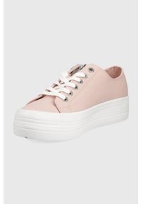 Calvin Klein Jeans tenisówki damskie kolor różowy. Nosek buta: okrągły. Kolor: różowy. Materiał: guma, bawełna. Obcas: na platformie