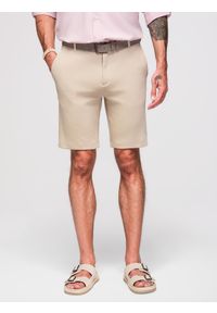 Ombre Clothing - Męskie krótkie spodenki SLIM FIT z melanżowej strukturalnej dzianiny – piaskowe V3 - Rozmiar: XL. Materiał: dzianina. Długość: krótkie. Wzór: melanż. Styl: wakacyjny