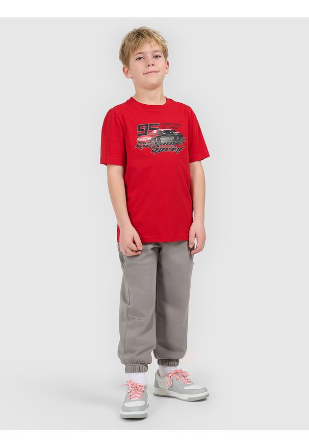 4f - 4F T-shirt regular z nadrukiem chłopięcy - czerwony 140 (9-10 lat). Okazja: na co dzień, na uczelnię. Kolor: czerwony. Materiał: skóra, bawełna, materiał. Wzór: nadruk. Sezon: lato. Styl: klasyczny, casual