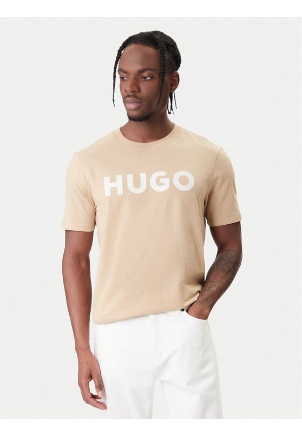 Hugo - HUGO T-Shirt Dulivio 50467556 Beżowy Regular Fit. Kolor: beżowy. Materiał: bawełna