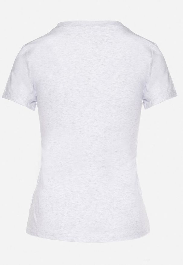 Born2be - Jasnoszary T-shirt z Bawełny z Cyrkoniami i Nadrukiem Listebia. Okazja: na co dzień. Kolor: szary. Materiał: bawełna. Wzór: nadruk. Styl: casual, klasyczny