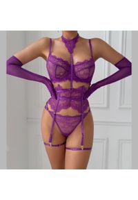Intica - Komplet bielizny z koronką i regulowanymi paskami Godelind. Kolor: fioletowy. Materiał: koronka. Wzór: koronka #4