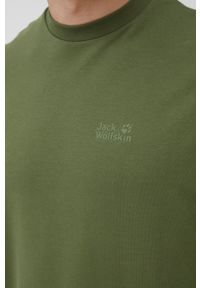 Jack Wolfskin bluza bawełniana męska kolor zielony gładka. Okazja: na co dzień. Kolor: zielony. Materiał: bawełna. Wzór: gładki. Styl: casual #3