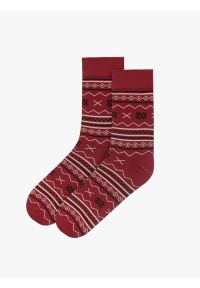 Ryłko - Bordowe bawełniane skarpety męskie w ozdobny print. Kolor: czerwony. Materiał: dzianina. Wzór: nadruk #1