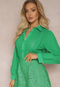 Renee - Zielona Koszula z Haftowanej Tkaniny w Stylu Boho Perphone. Kolor: zielony. Materiał: tkanina. Wzór: haft. Sezon: lato, wiosna. Styl: boho #4