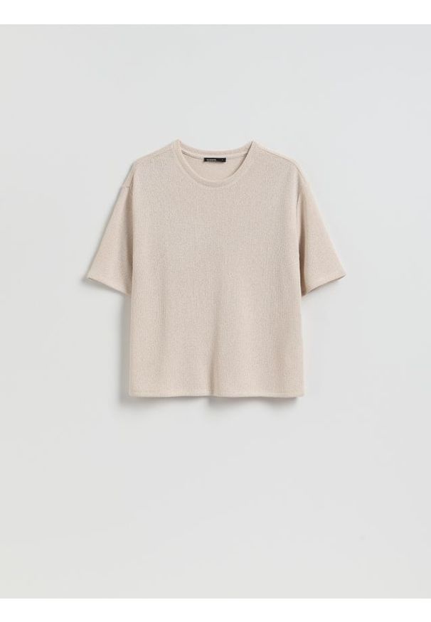 Reserved - T-shirt z wiskozą - beżowy. Kolor: beżowy. Materiał: wiskoza