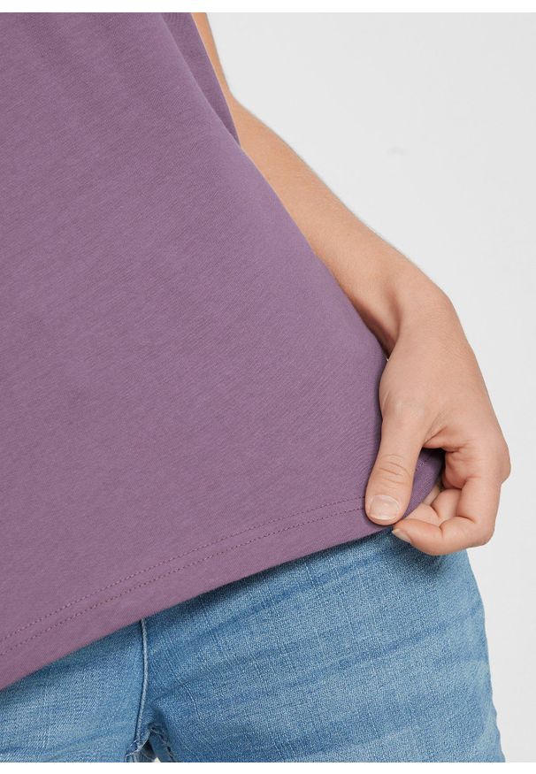 bonprix - T-shirt z czystej bawełny. Kolor: fioletowy. Materiał: bawełna. Długość rękawa: krótki rękaw. Długość: krótkie