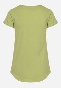 Born2be - Jasnozielony Klasyczny T-shirt z Bawełny Ozdobiony Nadrukiem Getantia. Okazja: na co dzień. Kolor: zielony. Materiał: bawełna. Wzór: nadruk, aplikacja. Styl: klasyczny