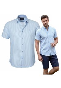 Weekendowa Koszula Męska, Taliowany Krój - Pako Jeans - Błękit w Prążek. Okazja: na co dzień. Kolor: niebieski. Materiał: wiskoza, bawełna. Wzór: paski. Styl: casual #5
