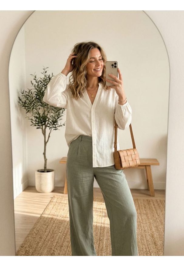 Sinsay - Żakardowa koszula z bufiastym rękawem - kremowy. Kolor: kremowy. Materiał: żakard