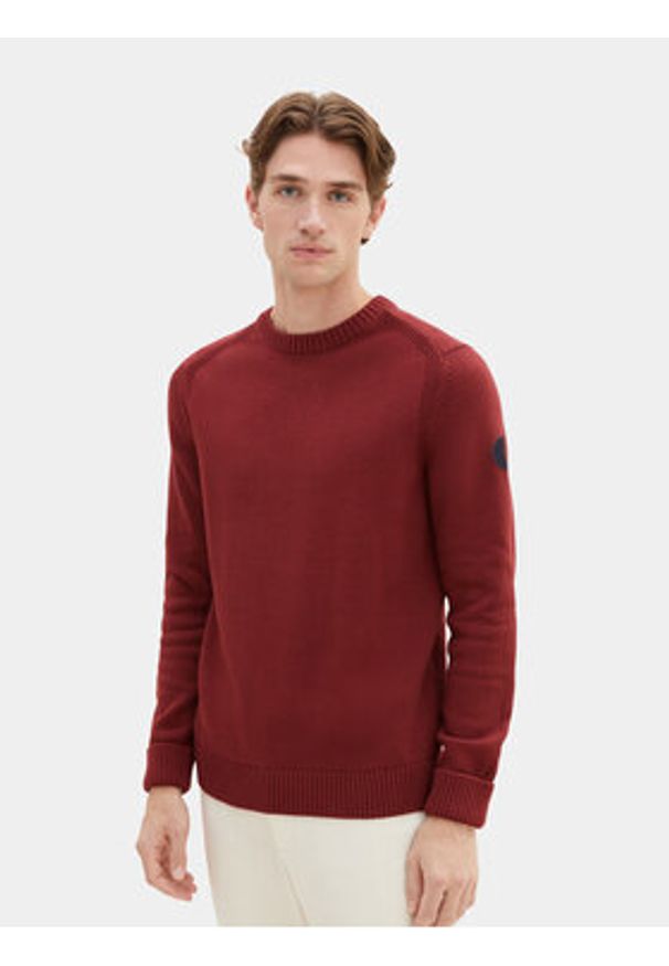 Tom Tailor Sweter 1038246 Bordowy Regular Fit. Kolor: czerwony. Materiał: bawełna