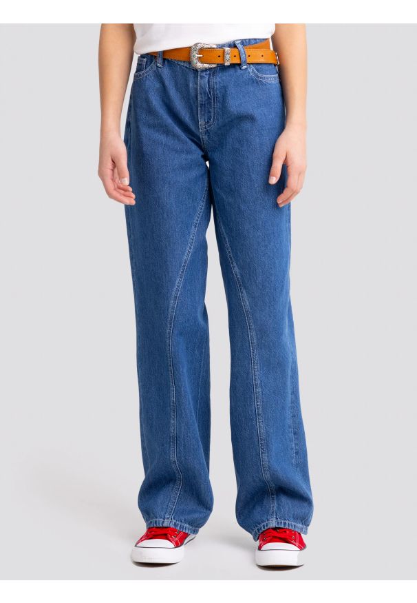 Big-Star - Jeansy dziewczęce z szeroką nogawką niebieskie Misaki 528. Okazja: na co dzień. Stan: podwyższony. Kolor: niebieski. Materiał: jeans. Styl: klasyczny, casual