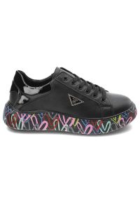 Czarne Sneakersy Filippo Modne Skórzane Buty Damskie. Kolor: czarny. Materiał: skóra. Szerokość cholewki: normalna. Obcas: na obcasie. Wysokość obcasa: średni #7