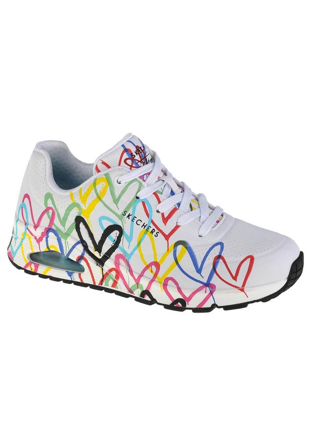 skechers - Buty do chodzenia damskie, Skechers Uno-Spread The Love. Kolor: biały, różowy, niebieski, wielokolorowy. Materiał: guma, syntetyk, materiał. Sport: turystyka piesza