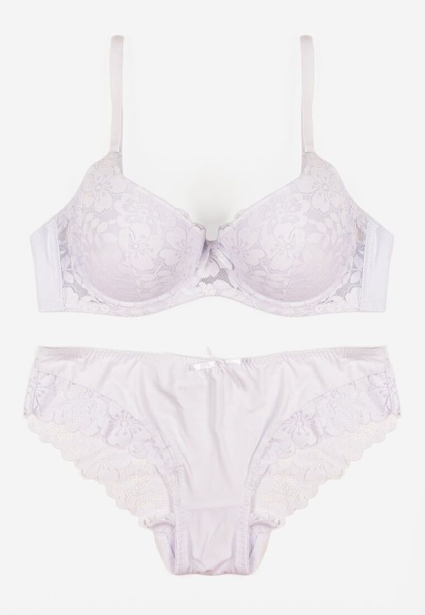 Born2be - Biały Komplet Biustonosz i Majtki Typu Figi Ozdobiony Koronką Ezivane. Kolor: biały. Materiał: koronka. Wzór: aplikacja, koronka