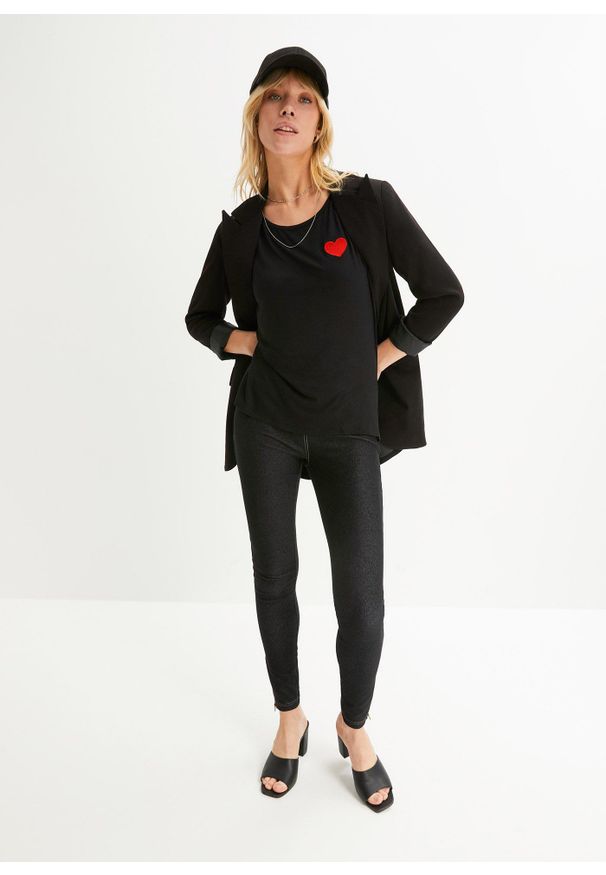 bonprix - Shirt z dłuższym tyłem, z lejącego materiału z wiskozą. Kolor: czarny. Materiał: materiał, wiskoza. Długość: długie. Wzór: haft