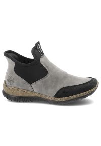 Szare Botki Rieker Wsuwane Obuwie Damskie. Okazja: na co dzień. Zapięcie: bez zapięcia. Kolor: szary. Materiał: jeans, materiał. Styl: casual, sportowy, elegancki #4