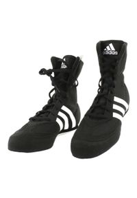 Adidas - Buty bokserskie adidas Box Hog 2 FX0561 czarne. Wysokość cholewki: przed kostkę. Zapięcie: pasek. Kolor: czarny. Materiał: tkanina, syntetyk, materiał, zamsz. Szerokość cholewki: normalna. Wzór: paski #6