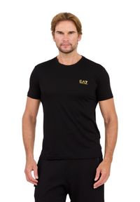 EA7 Emporio Armani - EA7 Czarny męski t-shirt bawełniany ze złotym logo, Rozmiar XL. Kolor: czarny. Materiał: bawełna #5