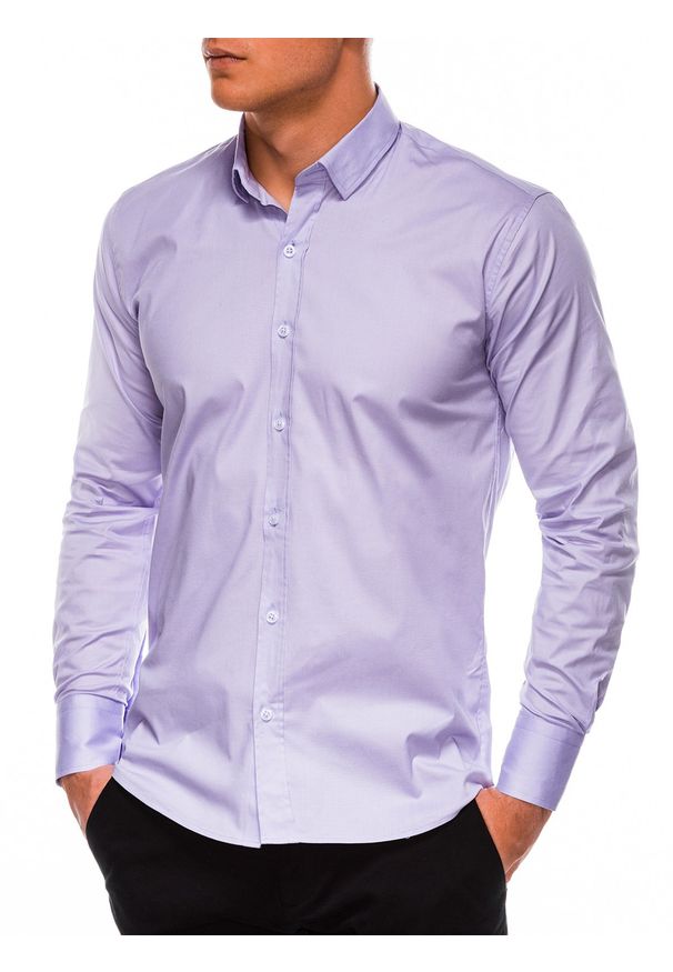 Fioletowa koszula Ombre Clothing klasyczna, z długim rękawem, z klasycznym kołnierzykiem