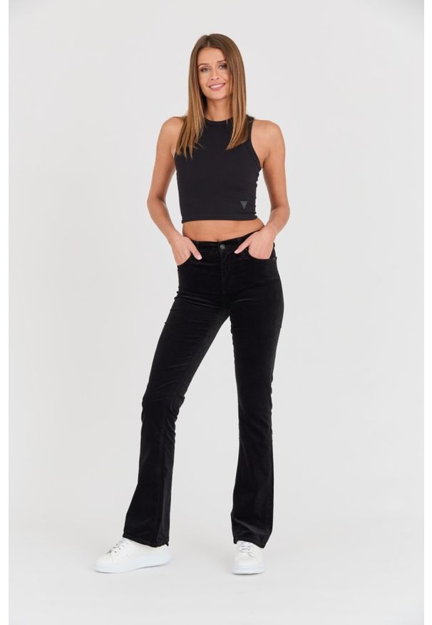 7 FOR ALL MANKIND Czarne spodnie welurowe Bootcut Velvet. Kolor: czarny. Materiał: welur