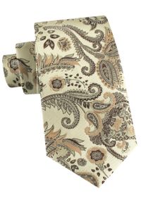 Męski Krawat - Kremowy w Orientalny Wzór - Alties. Kolor: kremowy. Materiał: tkanina. Styl: elegancki, wizytowy #1