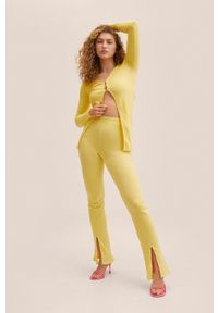 mango - Mango spodnie Miri damskie kolor żółty dzwony high waist. Stan: podwyższony. Kolor: żółty. Materiał: włókno