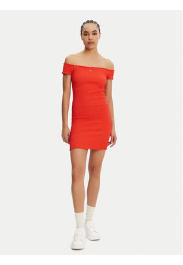 Tommy Jeans Sukienka letnia DW0DW20298 Pomarańczowy Slim Fit. Kolor: pomarańczowy. Materiał: bawełna. Sezon: lato