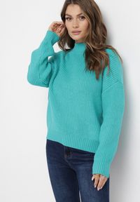 Born2be - Zielony Sweter z Golfem o Prążkowanej Fakturze Afromava. Typ kołnierza: golf. Kolor: zielony. Materiał: prążkowany. Sezon: jesień, zima #4