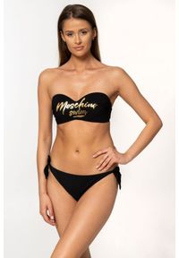 MOSCHINO Czarny dół od bikini z wiązaniami i złotym logo. Kolor: czarny. Wzór: nadruk, aplikacja #3