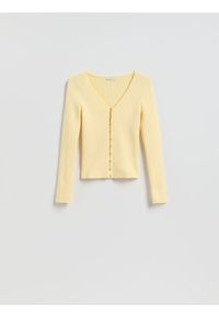 Reserved - Kardigan z dodatkiem wiskozy - jasnożółty. Kolor: żółty. Materiał: wiskoza #1
